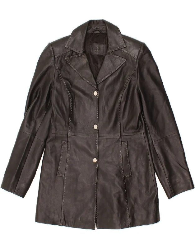 BETTY BARCLAY Womens Leather Coat UK 10 Small Black Leather