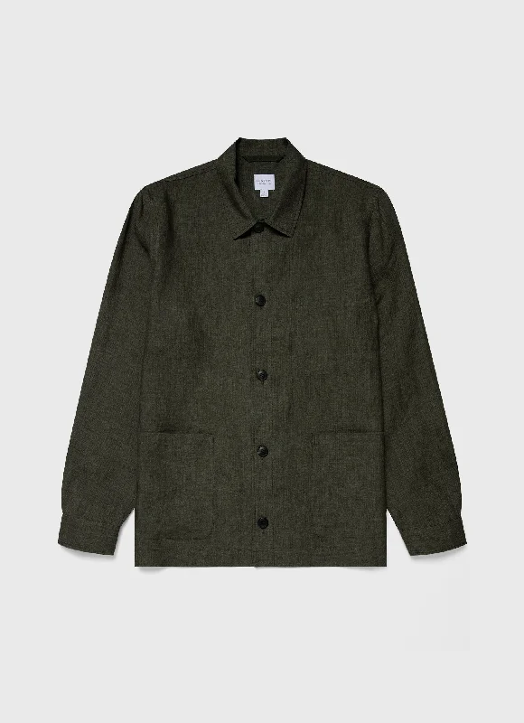 Weekend Bargains to Savor Men's Linen Twin Pocket Jacket in Hunter Green