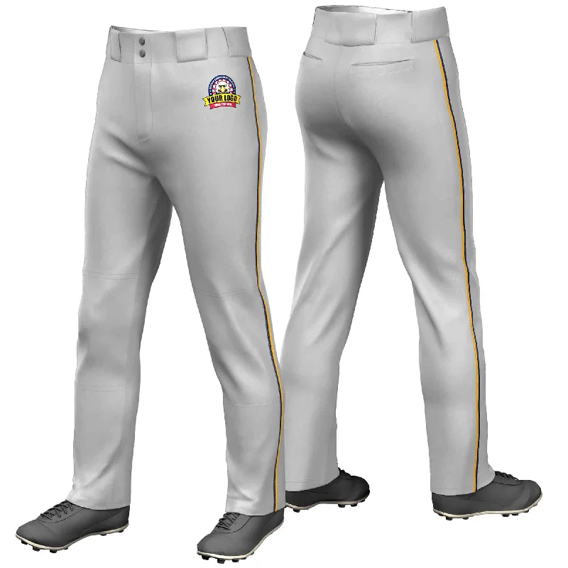 Weekend Bargains to Sizzle Custom Gray Navy-Yellow Classic Fit Stretch Practice Loose-fit Baseball Pants