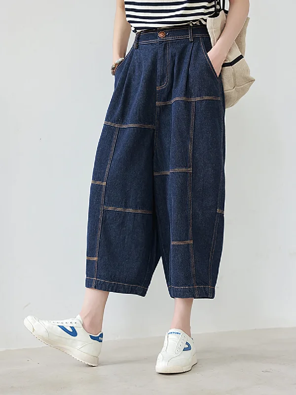 Loose Casual Summer Vintage Stitching Pocket Denim Pants