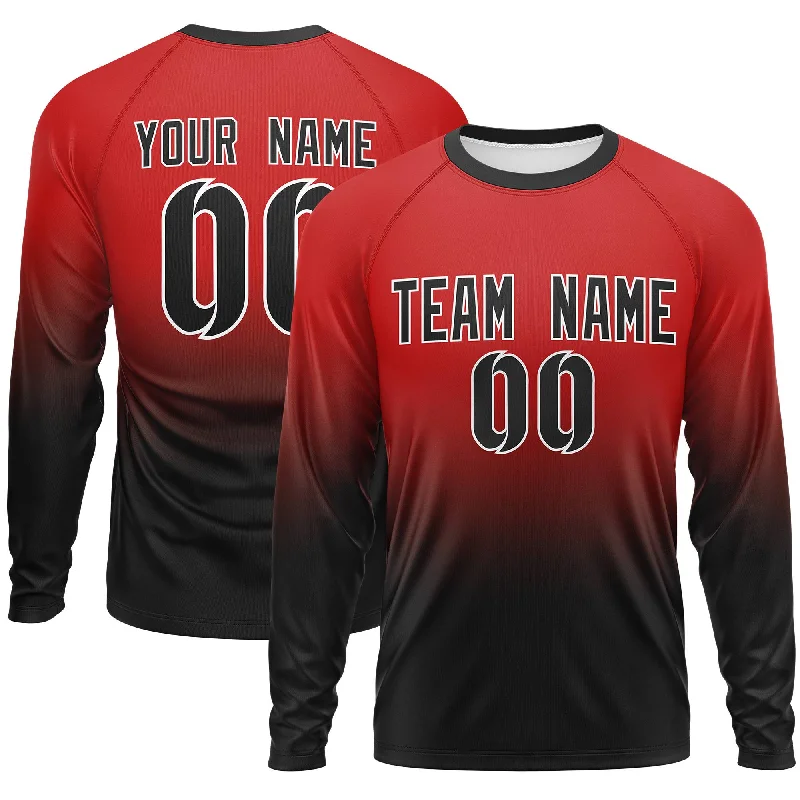 Weekend Sale: Don't Miss Out Custom Red-Black Gradient Fashion Design Long Sleeve Performance T-Shirt