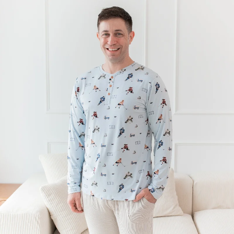One-DAY Sale Men's Long Sleeve Henley Top in Hockey