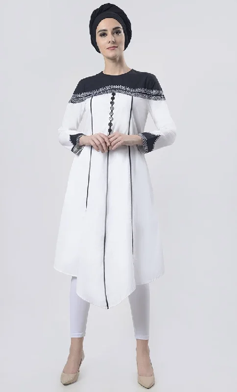 Superb Black Piping Detailing With Aari Work Tunic