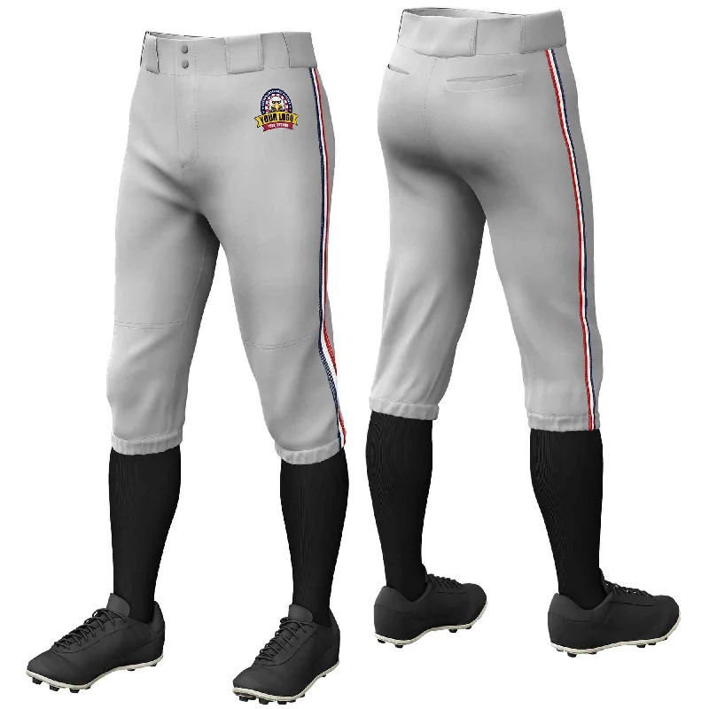 Weekend Savings Extravaganza Custom Gray Navy White-Red Classic Fit Stretch Practice Knickers Baseball Pants