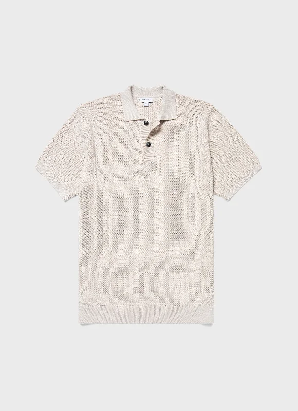 Lowest Price Men's Textured Knit Polo Shirt in Ecru