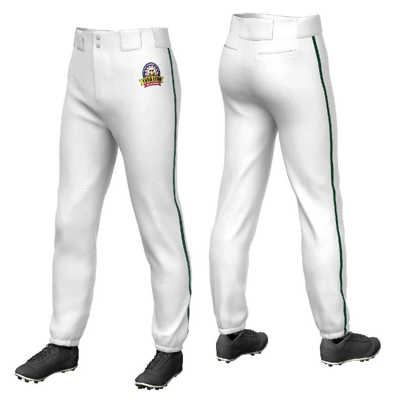 Online Deal Custom White Green Classic Fit Stretch Practice Pull-up Baseball Pants