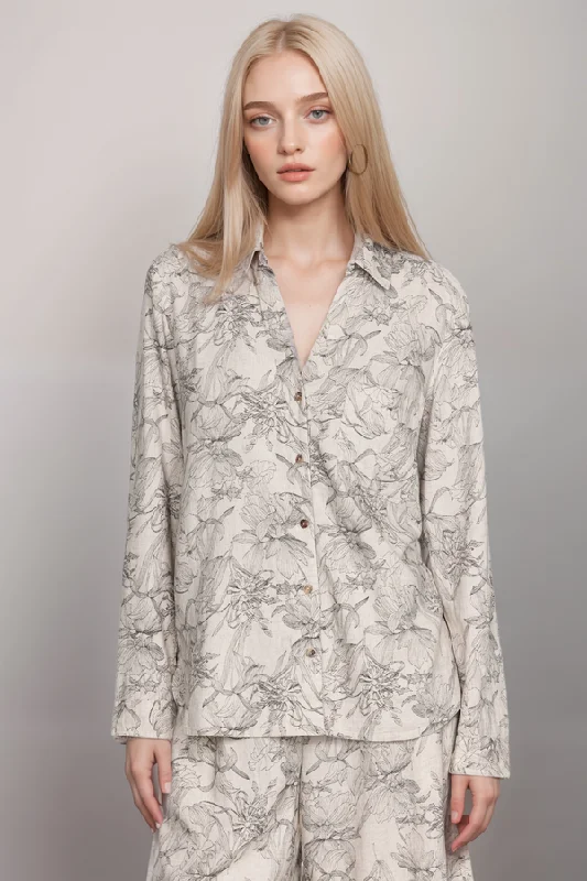 Johnny Was  Etched Floral Relaxed Linen Shirt J17623