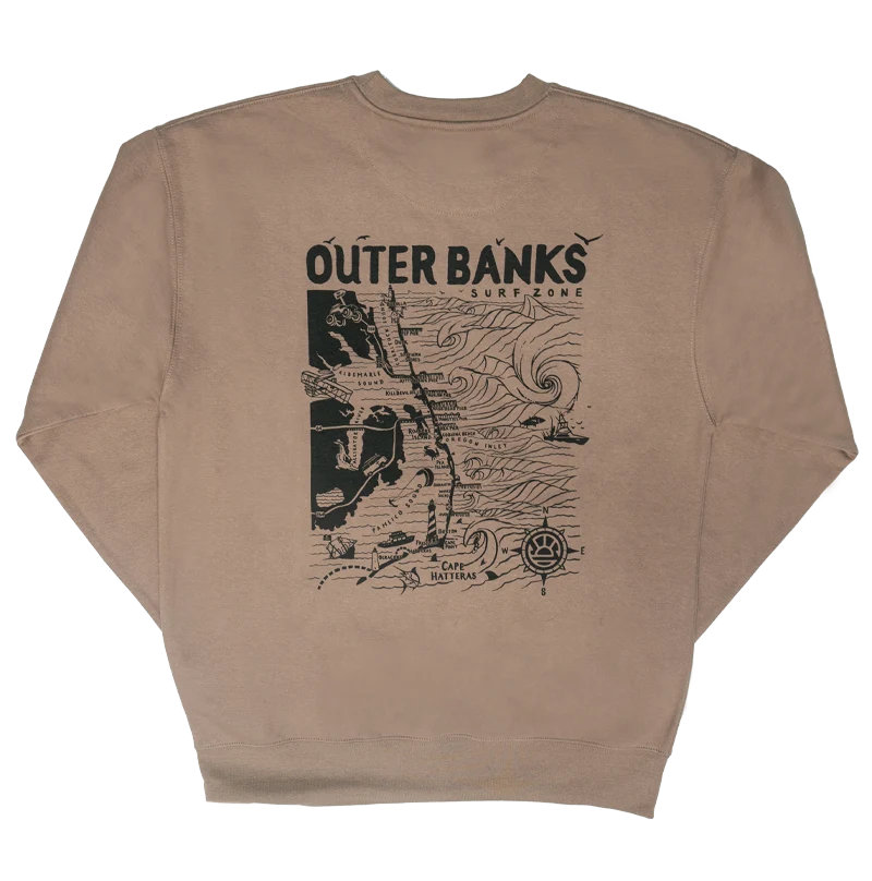 Great Deals REAL Outer Banks Map Sweatshirt-Latte