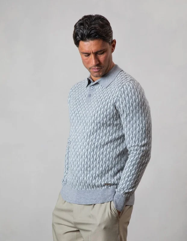 Deal Dash L/S Grey Illusion Knit Print Polo