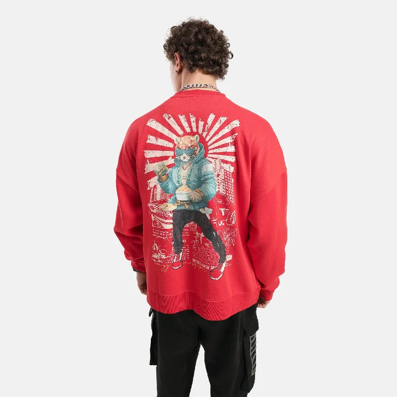 Super Deal Urban Cheetah Oversized Fleece Sweatshirt in Red