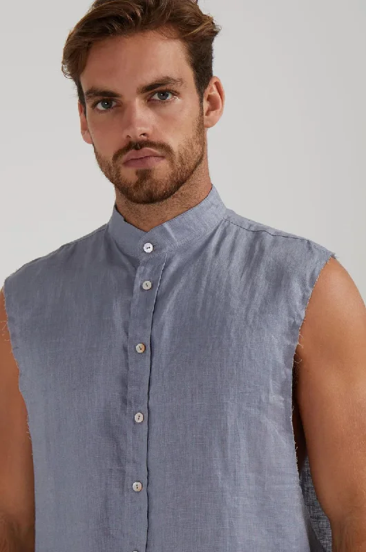 Weekend Savings Bonanza GUNS SLEEVELESS LINEN SHIRT IN SLATE