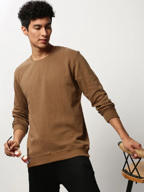 Weekend Offers That Shine Men Brown Solid Casual Sweatshirts