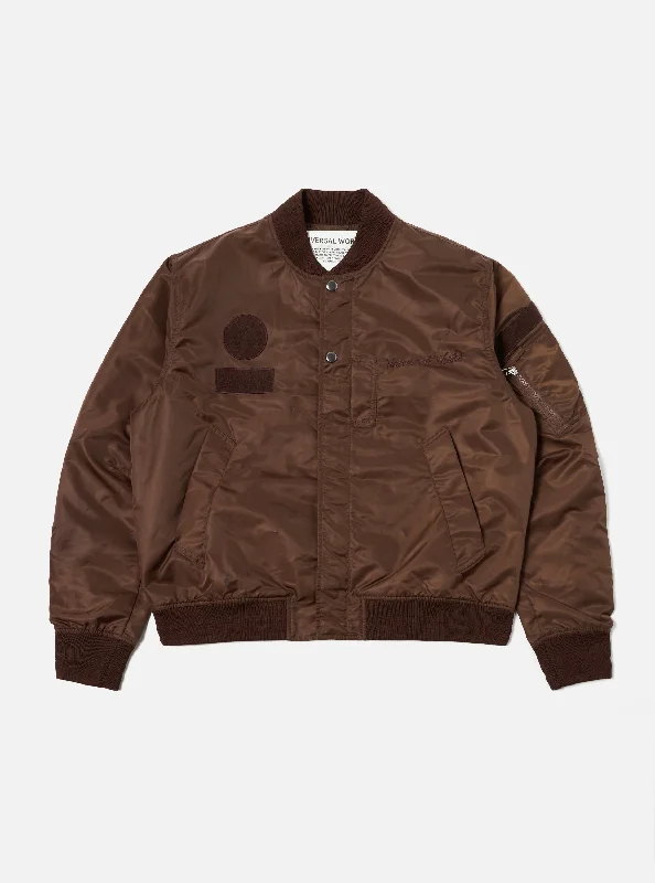 Weekend Specials to Love Universal Works Badge Bomber in Brown Flight Nylon