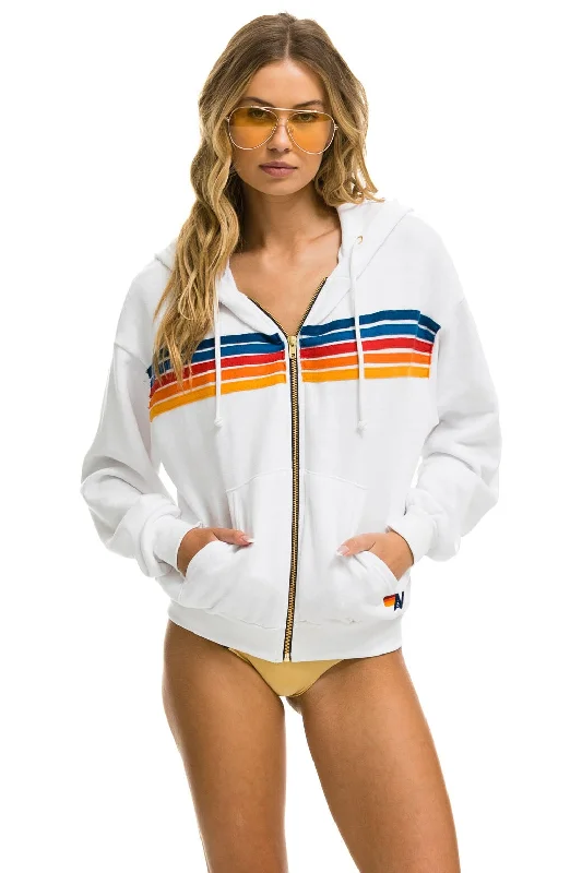 Super Deal 5 STRIPE RELAXED ZIP HOODIE - WHITE 2