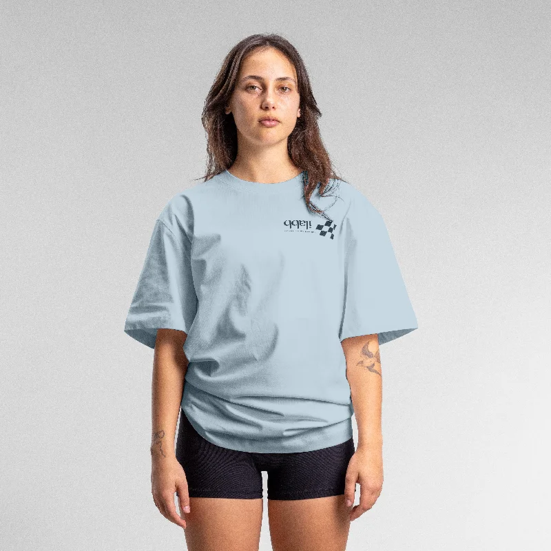 Super Bargain Checkered Block Tee Unisex Sky
