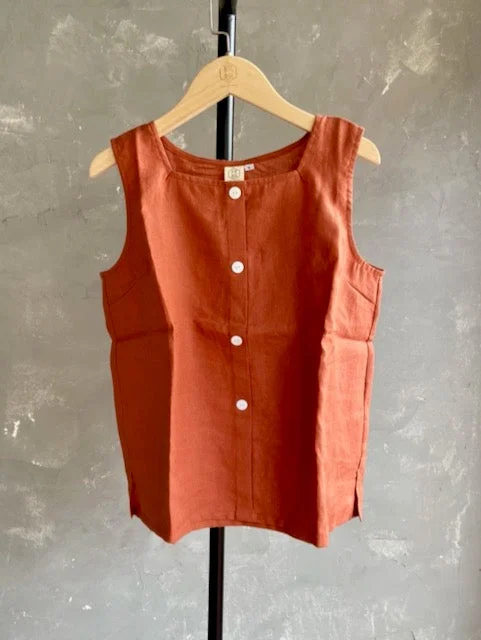 Linen Sleeveless Top in Burnt Orange