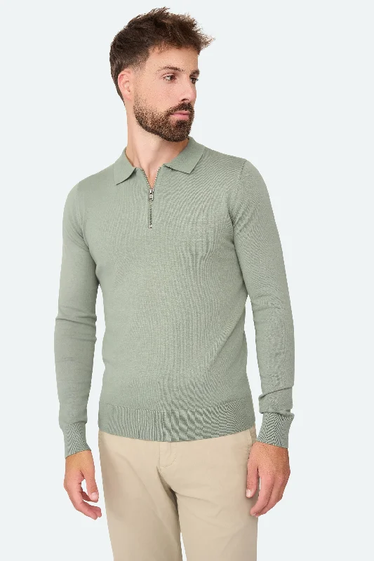 Weekend Bargains Await You Nathan Zipper Longsleeve Polo Agave