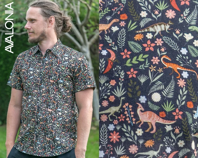 New Deals Dinosaur Floral Cotton Slim Fit Mens Shirt Short Sleeve