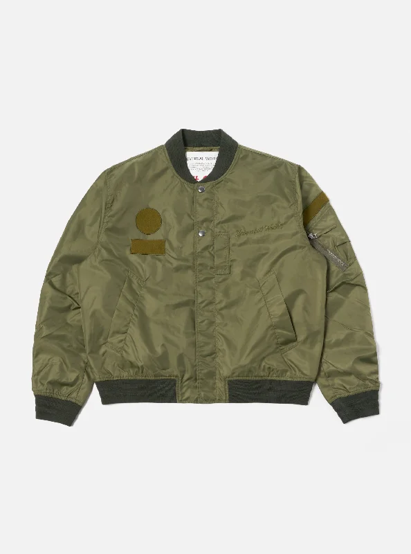 Weekend Bargains to Sizzle Universal Works Badge Bomber in Olive Flight Nylon