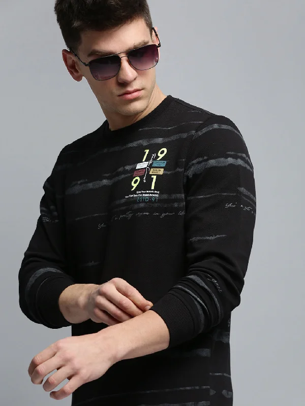 Big Discounts Men Black Printed Casual Sweatshirt
