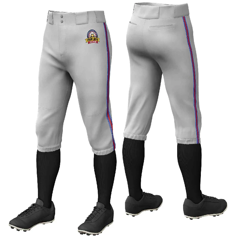 Special Buy Custom Gray Royal Red-Royal Classic Fit Stretch Practice Knickers Baseball Pants