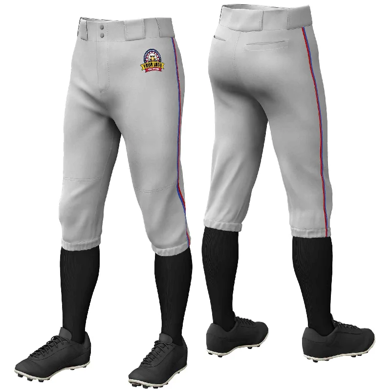 Weekend Deal Custom Gray Royal-Red Classic Fit Stretch Practice Knickers Baseball Pants