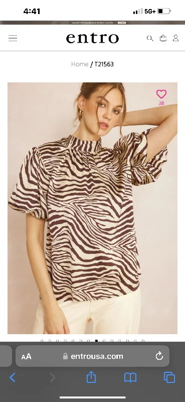 Zebra Print High Neck Bubble Sleeve Top