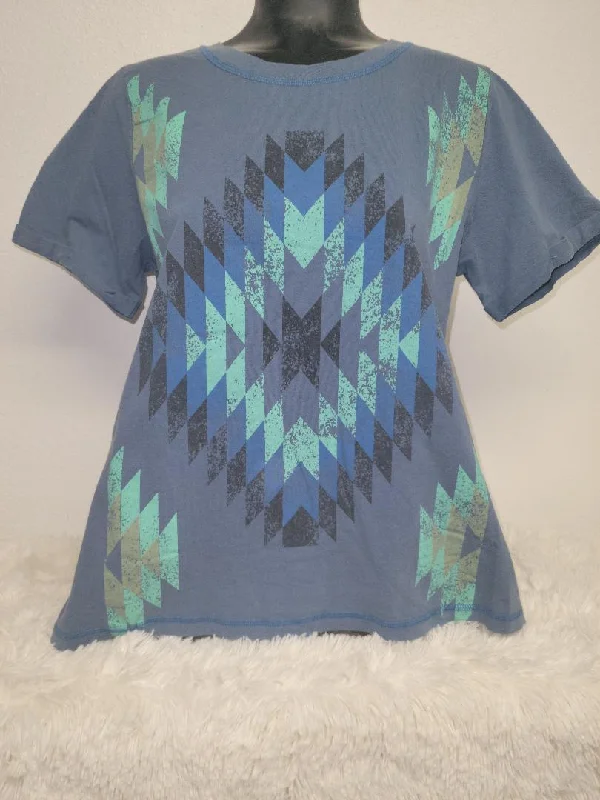 American Bling Women's Blue Washed Aztec Vintage Tee