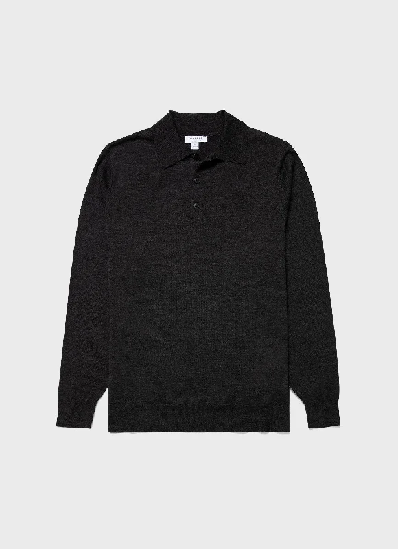 Weekend Offers That Dazzle Men's Extra-Fine Merino Polo Shirt in Charcoal Melange