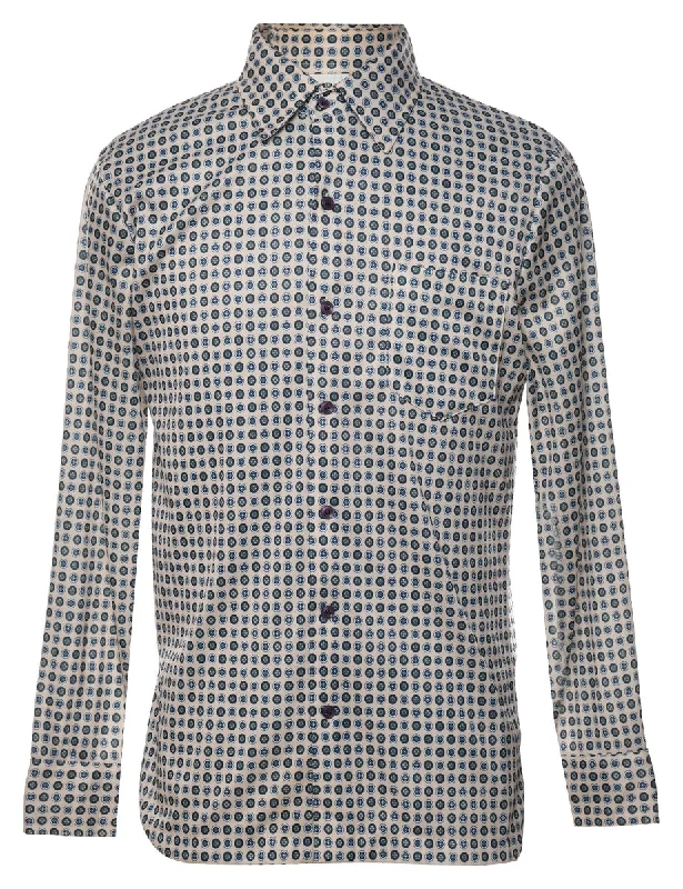 Price Rollback 1970s Beige & Blue Spot Print Shirt - M