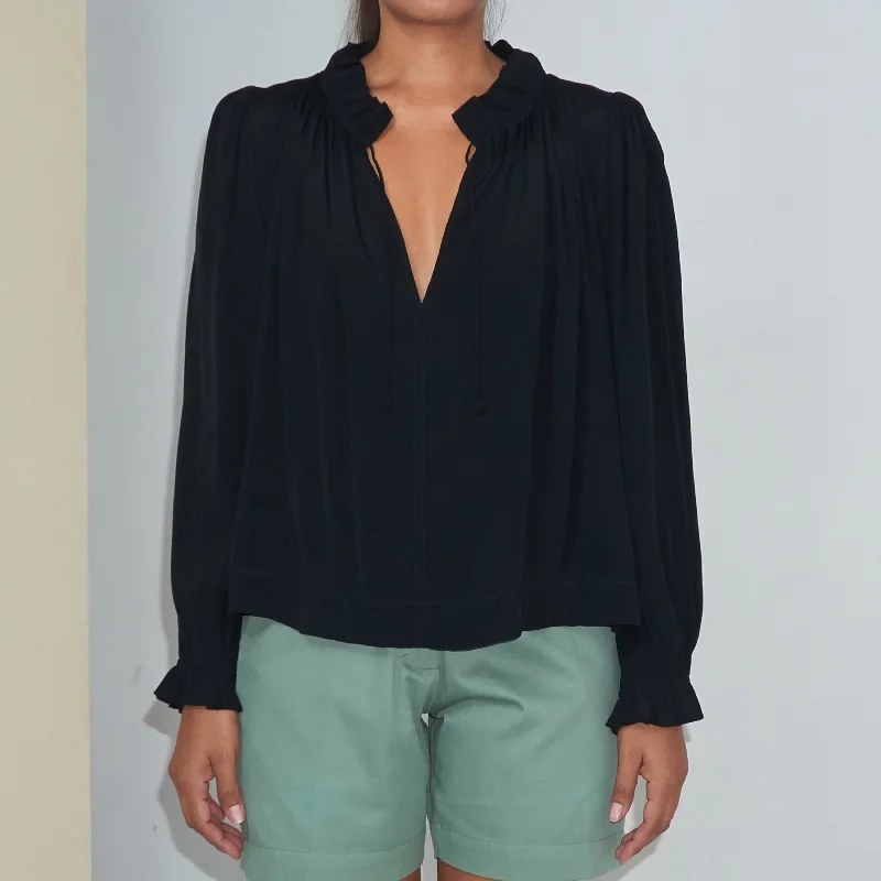 KATY BLOUSE - Rayon Fujette Crepe | Black