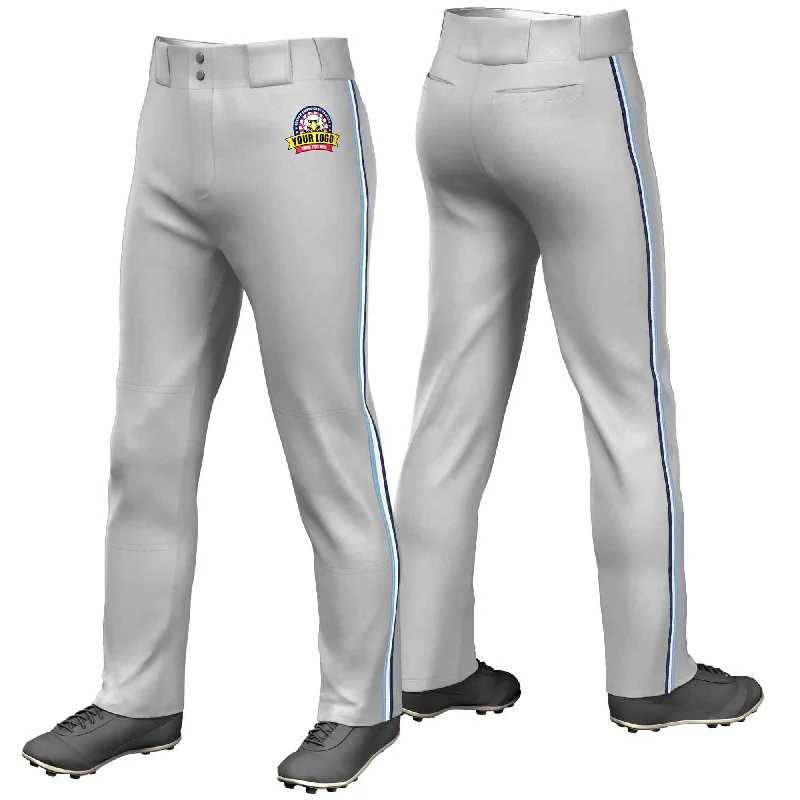 Weekend Bargains to Savor Custom Gray Light Blue White-Navy Classic Fit Stretch Practice Loose-fit Baseball Pants