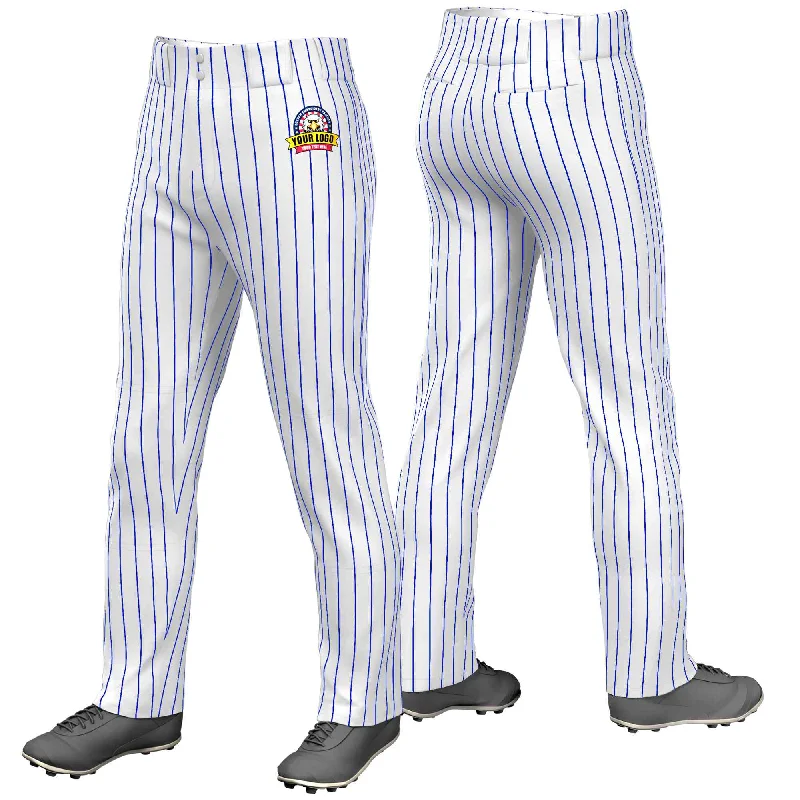 Overstock Clearance Custom White Royal Pinstripe Fit Stretch Practice Loose-fit Baseball Pants