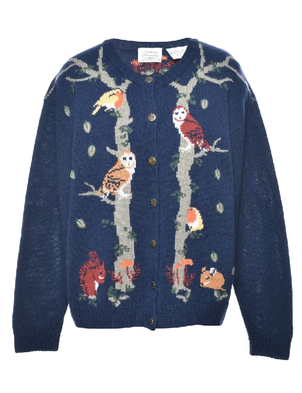 Price Drop 100% Wool Bird Design Cardigan - M