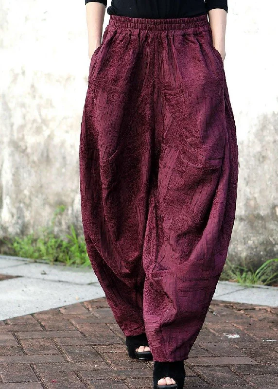 Loose Purple Pockets Jacquard Casual Winter Pants