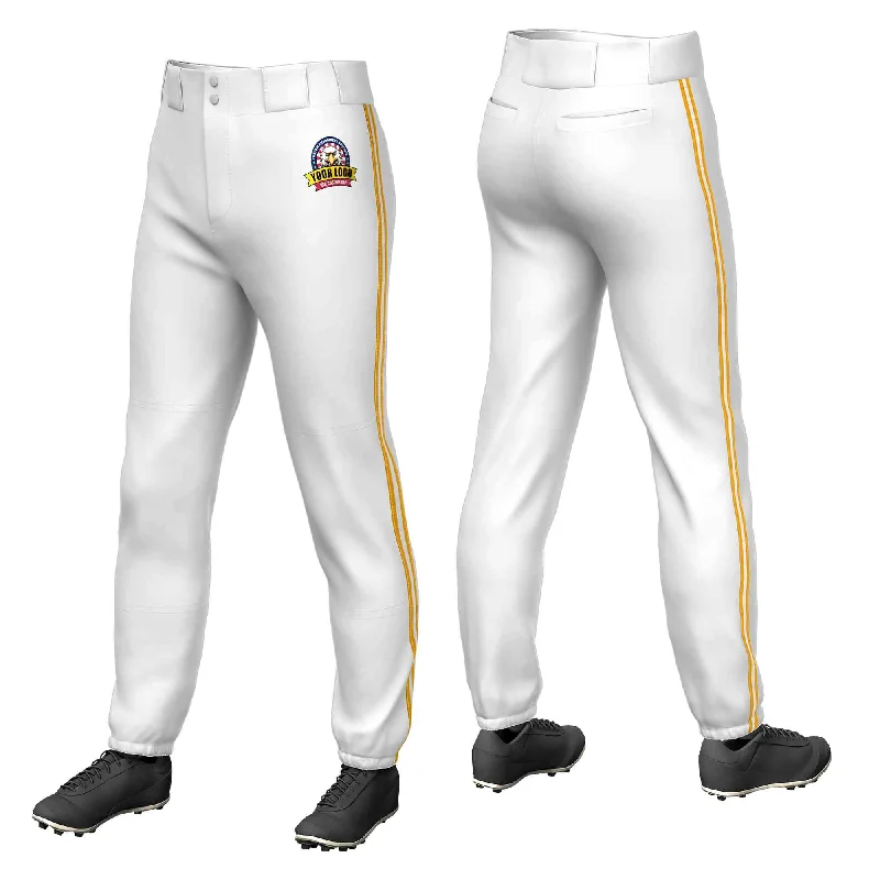 Clearance Sale Custom White Yellow White-Yellow Classic Fit Stretch Practice Pull-up Baseball Pants