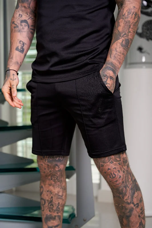 Quick Sale Father Sons Scuba Black Elasticated Drawstring Pintuck Shorts - FSH1038