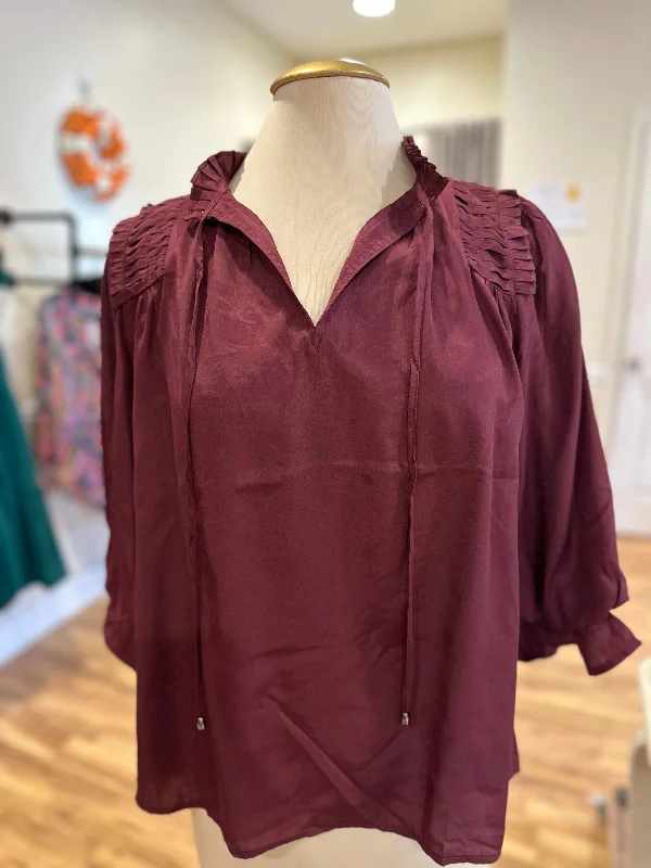 Entro Ruffle Top in Merlot