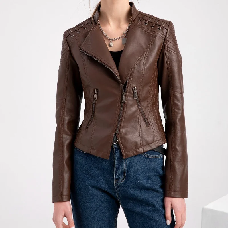 Slim Fit Thin Leather Coat Women's Motorcycle Clothing