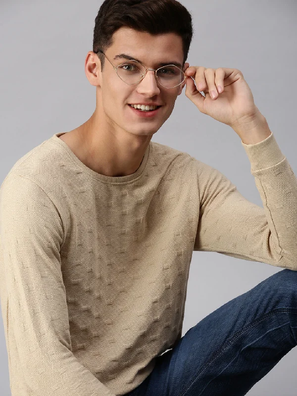 Weekend Savings Delight Men Solid Beige Sweatshirt