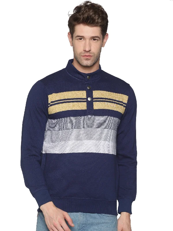 Stock Clearance Men Striped Navy Blue Sweatshirt