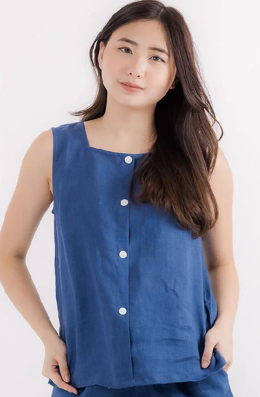 Linen Sleeveless Top in Dark Blue