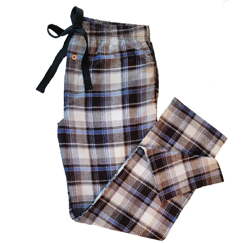 Value Deals Men's Flannel Lounge Pant / Brown With Wedgewood Blue Accent