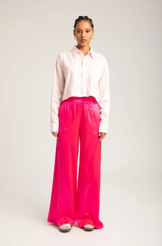 Fuchsia Silk Wide Leg Pintuck Pants