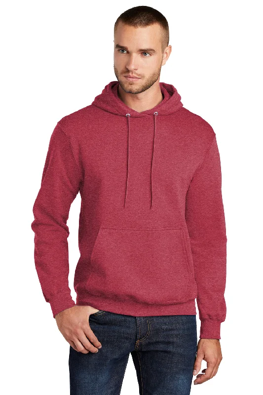 One-DAY Sale Port & Company Mens Core Pill Resistant Fleece Hooded Sweatshirt Hoodie w/ Pouch Pocket - Heather Red