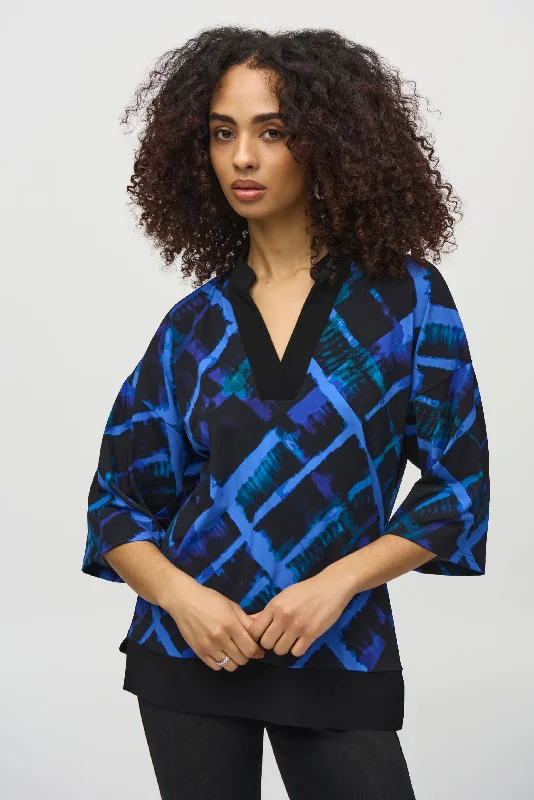 Joseph Ribkoff Black/Multi Plaid 3/4 Sleeve Relaxed Top 244020