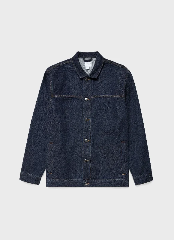 Hurry In Men's 13oz Japanese Denim Jacket in Rinse Wash Denim