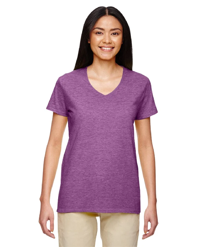 Price Reduction Gildan Ladies Heavy Cotton 5.3 oz. V-Neck T-Shirt | Hthr Rdnt Orchid