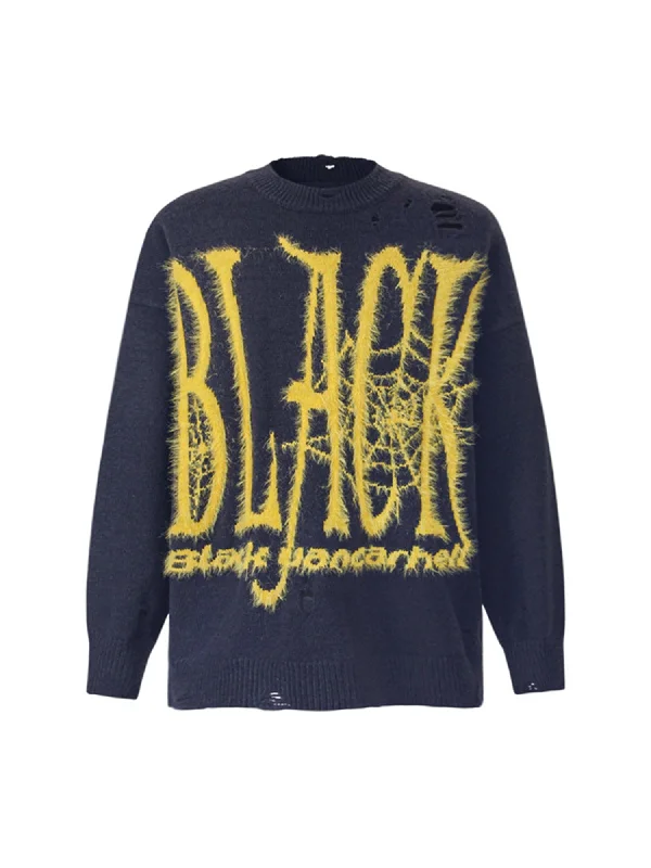 Weekend Bargains to Love Thesupermade Distressed Spider Web Crew Neck Sweater