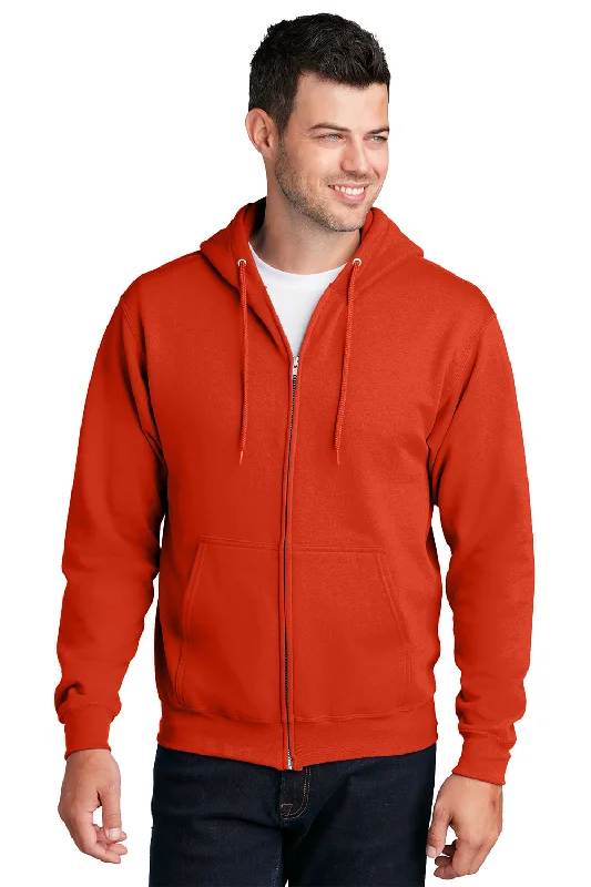 Super Sale Port & Company Mens Core Pill Resistant Fleece Full Zip Hooded Sweatshirt Hoodie w/ Pockets - Orange